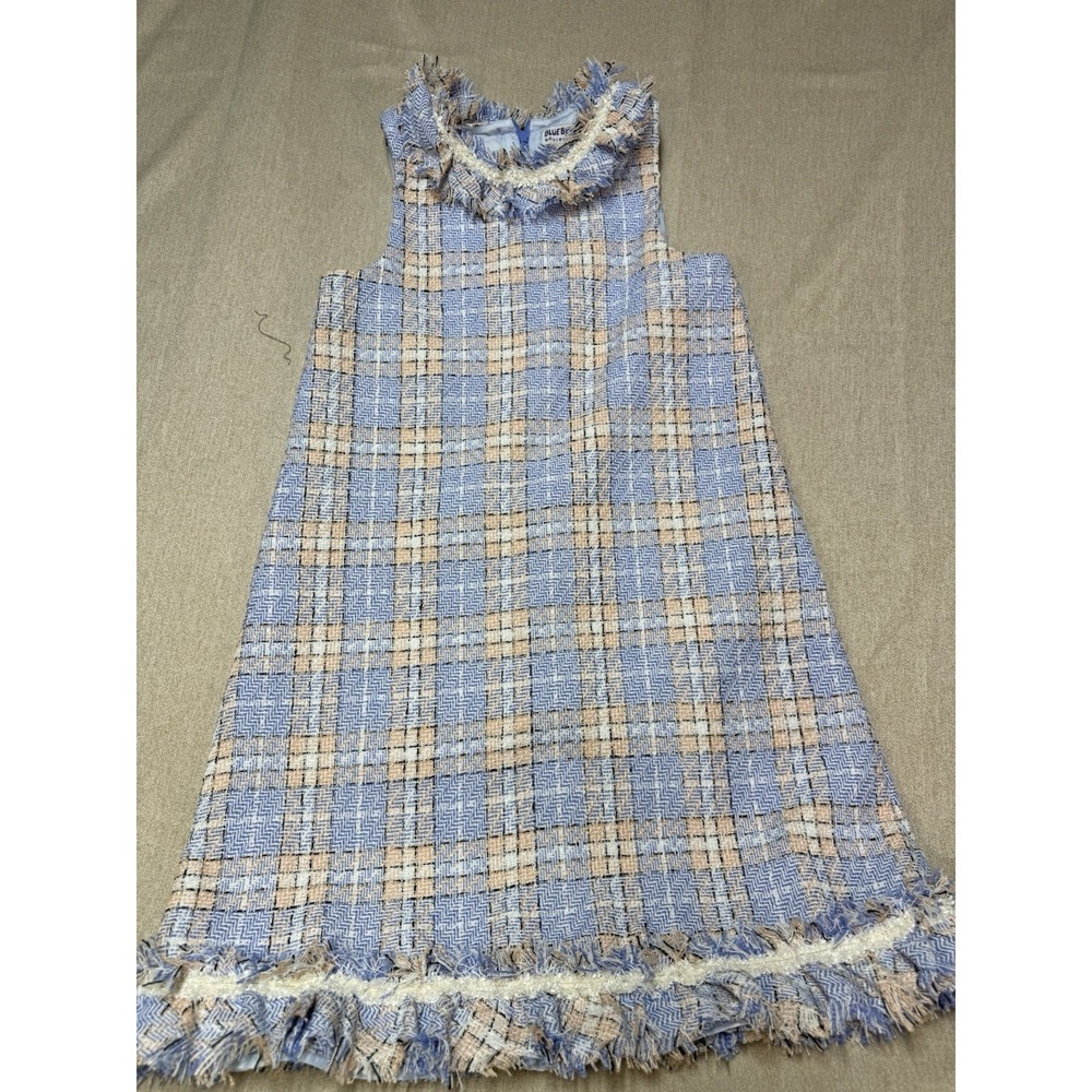 Blueberi Boulevard Girls Plaid Sleeveless A-Line Dress Fringe Size 14